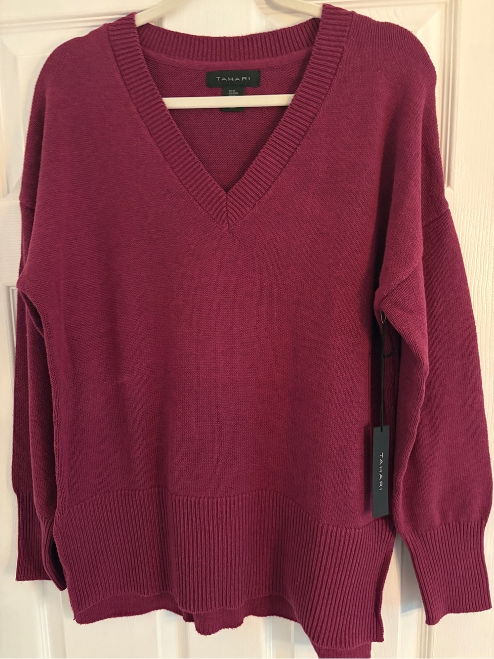 Tahari Wine V-Neck Sweater #0311